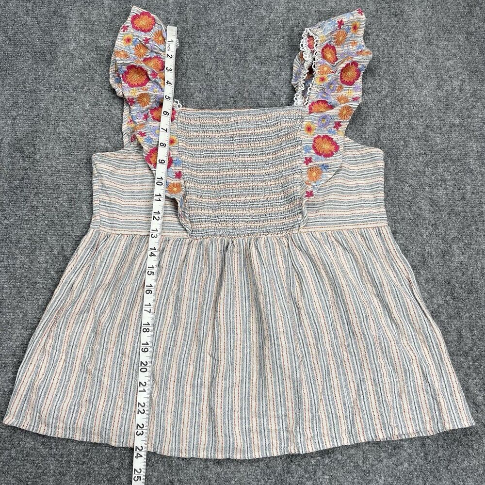 Savanna Jane Top Womens Large Cotton Linen Blend Button Back Embroidered Boho - Picture 7 of 8